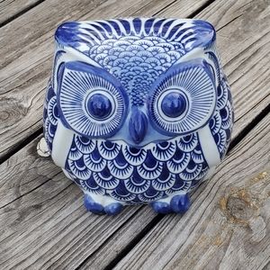 White and Blue Porcelain Owl